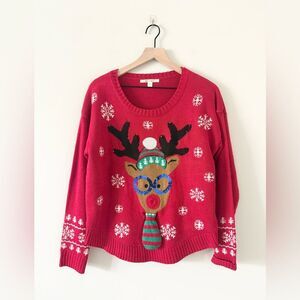 Miami Light Up Reindeer Christmas Sweater in Red Size M